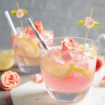 Minisland Pink Rose Flower Cocktail Picks, 4.7 Inch Long Bamboo Fancy Toothpicks for Appetizers, Decorative Bridal Shower Wedding Valentines Party Food Drinks Fruit Skewer Sticks 100 Counts - MSL222