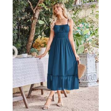 GRACE KARIN Women Beach Dress Summer Sleeveless Spaghetti Strap Cami Dress Flowy Ruffle Hem Beach Long Maxi Dress with Pockets Blue S