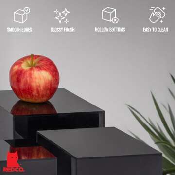 Red Co. Set of 3 Glossy Black Acrylic Cube Display Nesting Risers with Hollow Bottoms