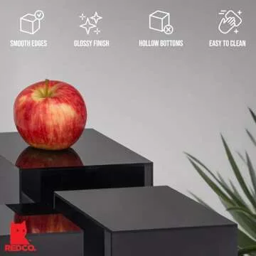 Red Co. Set of 3 Glossy Black Acrylic Cube Display Nesting Risers with Hollow Bottoms