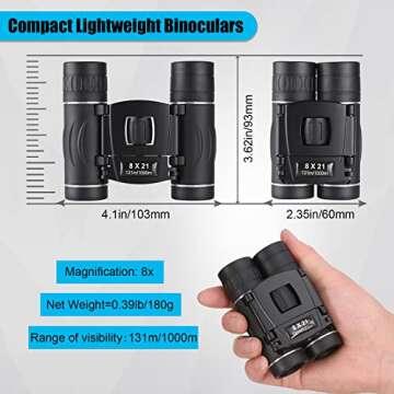 Anourney 8x21 Mini Compact Pocket Binoculars, Lightweight Foldable Easy Focus Small Binoculars for A...
