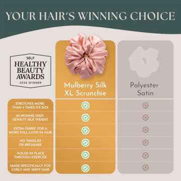 Authentic Mulberry Silk Extra Large Scrunchies for Women, Anti Breakage Hair Ties for Curly Thick & ...