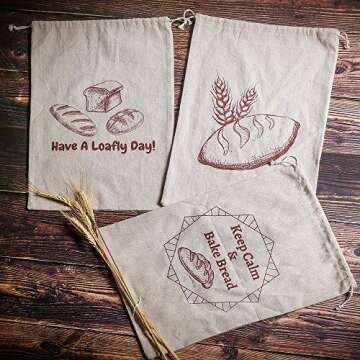 Linen Bread Bags, Bags for Homemade Breads, Pack of 3 Reusable Linen Bags for Sourdough, Natural Sto...