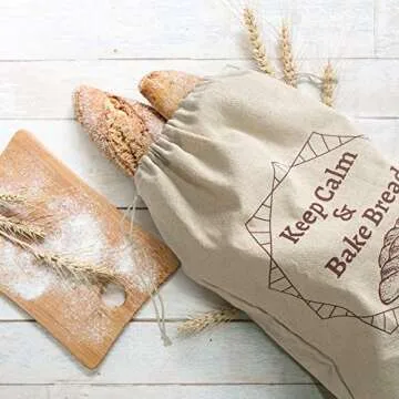Linen Bread Bags, Bags for Homemade Breads, Pack of 3 Reusable Linen Bags for Sourdough, Natural Storage for Artisan Breads, Gift for Bread Makers, Bakers, Housewarming, Wedding Gifts