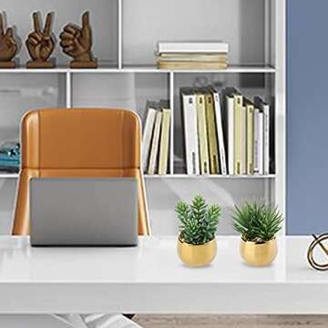 Briful Small Artificial Succulents in Pots Set of 2 Realistic Faux Succulents Plants with Gold Ceramic Pots Cute Mini Fake Plants Decor for Modern Home Table Office Desk Bathroom Shelf Decoration