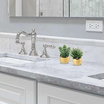 Briful Small Artificial Succulents in Pots Set of 2 Realistic Faux Succulents Plants with Gold Ceramic Pots Cute Mini Fake Plants Decor for Modern Home Table Office Desk Bathroom Shelf Decoration