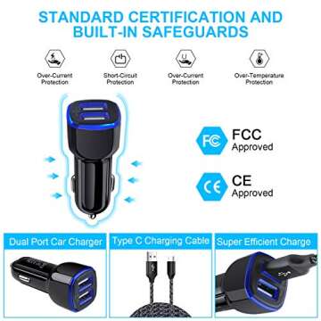 Car Charger for Samsung Galaxy A21 A11 A51 A20 A01 A10E A9 A50 A71 A15 5g A14 A13 A35 A53 A54 A55 A12 A52 A24 S25 S24 S23 FE S22 S21 S20 Ultra Note 20, Car Charger Adapter, Type C Fast Charging Cable