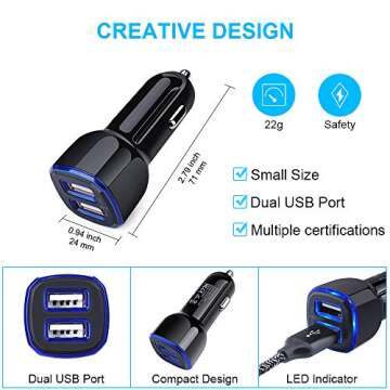 Car Charger for Samsung Galaxy A21 A11 A51 A20 A01 A10E A9 A50 A71 A15 5g A14 A13 A35 A53 A54 A55 A12 A52 A24 S25 S24 S23 FE S22 S21 S20 Ultra Note 20, Car Charger Adapter, Type C Fast Charging Cable