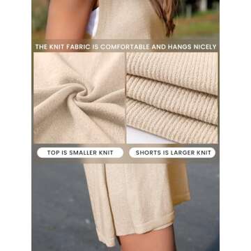 Glamaker Women's 2 Piece Lounge Set - Summer Casual Shorts Set with Sleeveless Knit Sweater - Matching Travel Outfit (Beige)