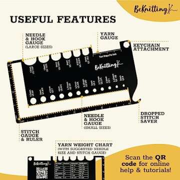 BeKnitting Knitting Needle Gauge Sizer Tool for Knitting Needles & Crochet Hooks, Yarn & Swatch Rule...