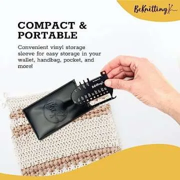 BeKnitting Knitting Needle Gauge Sizer Tool for Knitting Needles & Crochet Hooks, Yarn & Swatch Ruler - Sitch Saver