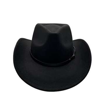Classic Western Cowboy Hat Cowgirl Hat Unisex Men's & Women's Wide Brim Felt Fedora Hat Flat Top Hat with Buckle Belt
