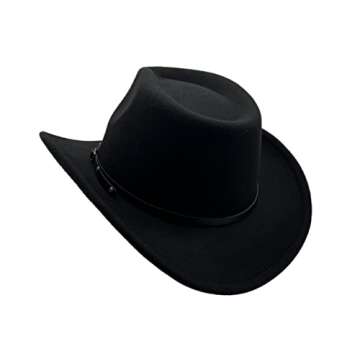 Classic Western Cowboy Hat Cowgirl Hat Unisex Men's & Women's Wide Brim Felt Fedora Hat Flat Top Hat with Buckle Belt