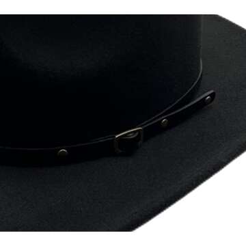 Classic Western Cowboy Hat Cowgirl Hat Unisex Men's & Women's Wide Brim Felt Fedora Hat Flat Top Hat with Buckle Belt