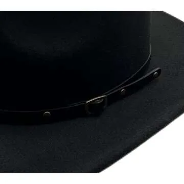 Classic Western Cowboy Hat Cowgirl Hat Unisex Men's & Women's Wide Brim Felt Fedora Hat Flat Top Hat with Buckle Belt