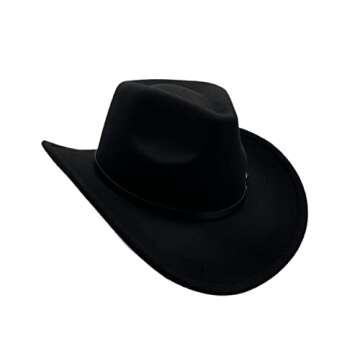 Classic Western Cowboy Hat Cowgirl Hat Unisex Men's & Women's Wide Brim Felt Fedora Hat Flat Top Hat with Buckle Belt