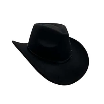 Classic Western Cowboy Hat Cowgirl Hat Unisex Men's & Women's Wide Brim Felt Fedora Hat Flat Top Hat with Buckle Belt