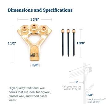 Heavy Duty Picture Frame Hooks Supports Up to 100 lbs - 10 Pack with Nails | Picture Hanging Hooks for Drywall - Mirror Hanging Hardware - Plaster Wall Frame Hangers