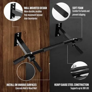 Yes4All Multifunctional Pull Up Bar Wall Mounted Capacity 300 Pounds - Black