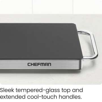 Chefman Long Electric Warming Plate Heating Element, Prep Food for Parties, Stainless Steel Frame & Tempered Glass Surface, Buffet at Home, for Trays & Dishes, Cool-Touch Handles, Black