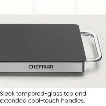 Chefman Long Electric Warming Plate Heating Element, Prep Food for Parties, Stainless Steel Frame & Tempered Glass Surface, Buffet at Home, for Trays & Dishes, Cool-Touch Handles, Black
