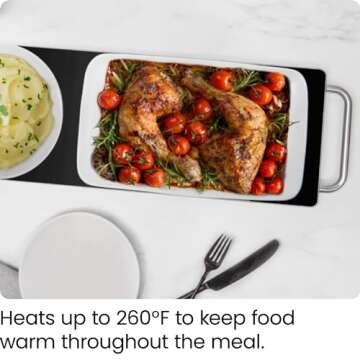 Chefman Long Electric Warming Plate Heating Element, Prep Food for Parties, Stainless Steel Frame & Tempered Glass Surface, Buffet at Home, for Trays & Dishes, Cool-Touch Handles, Black