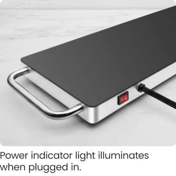 Chefman Long Electric Warming Plate Heating Element, Prep Food for Parties, Stainless Steel Frame & Tempered Glass Surface, Buffet at Home, for Trays & Dishes, Cool-Touch Handles, Black