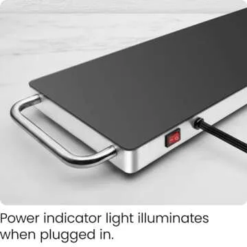 Chefman Long Electric Warming Plate Heating Element, Prep Food for Parties, Stainless Steel Frame & Tempered Glass Surface, Buffet at Home, for Trays & Dishes, Cool-Touch Handles, Black