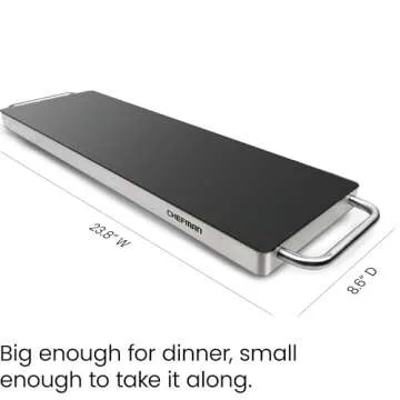 Chefman Long Electric Warming Plate Heating Element, Prep Food for Parties, Stainless Steel Frame & Tempered Glass Surface, Buffet at Home, for Trays & Dishes, Cool-Touch Handles, Black