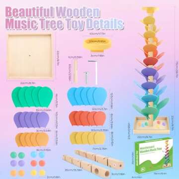 Wooden Marble Run Music Tree Montessori Toys for Kids 3+ Years Old Marble Ball Run Learning Game Woo...