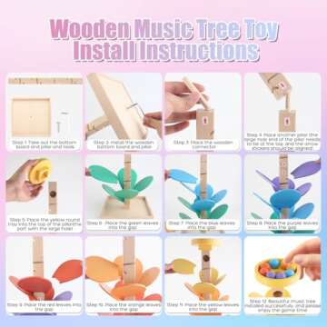 Wooden Marble Run Music Tree Montessori Toys for Kids 3+ Years Old Marble Ball Run Learning Game Wood Color Sorting Toys for 4-8 Boys and Girls Birthday