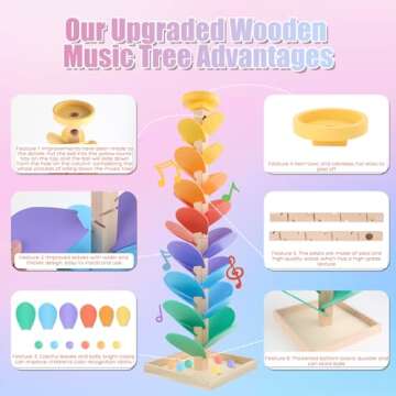 Wooden Marble Run Music Tree Montessori Toys for Kids 3+ Years Old Marble Ball Run Learning Game Wood Color Sorting Toys for 4-8 Boys and Girls Birthday