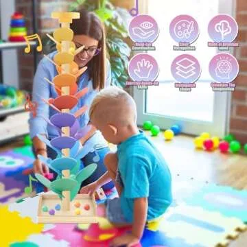 Wooden Marble Run Music Tree Montessori Toys for Kids 3+ Years Old Marble Ball Run Learning Game Wood Color Sorting Toys for 4-8 Boys and Girls Birthday