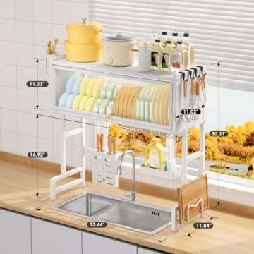 Qidordour Over The Sink Dish Drying Rack, Large Dish Drainer Drying Rack for Kitchen Counter, Snap-O...