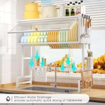 Qidordour Over The Sink Dish Drying Rack, Large Dish Drainer Drying Rack for Kitchen Counter, Snap-On Design with Multiple Baskets Utensil Holder Sink Caddy, 3 Tier White (33.46" W)