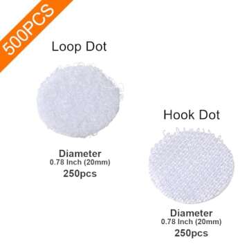 Self Adhesive Dots, 500Pcs(250 Pair Sets) 0.78 Inch / 20mm Diameter Hook and Loop Self Adhesive Dots...