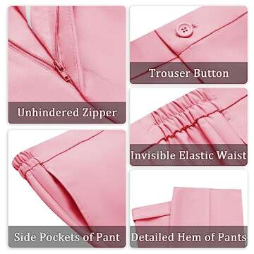 Kelyaa Women's 2 Piece Suit Lady 2 Button Notched Lapel Business Work Office Slim Fit Blazer Jacket Pants Set Pink