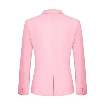 Kelyaa Women's 2 Piece Suit Lady 2 Button Notched Lapel Business Work Office Slim Fit Blazer Jacket Pants Set Pink