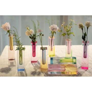 HLYU Acrylic Pillar Vase, Bud Vase for Centerpieces,Unique,Eclectic,Maximalist Room Decor, Modern Decorative Vase for Home, Office, Bedroom, Living Room, Dining Table (Pink，Purple)