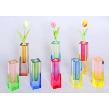 HLYU Acrylic Pillar Vase, Bud Vase for Centerpieces,Unique,Eclectic,Maximalist Room Decor, Modern Decorative Vase for Home, Office, Bedroom, Living Room, Dining Table (Pink，Purple)