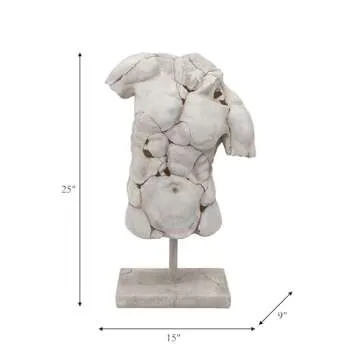 Cracked Torso Sculpture - Modern Artistic White Polyresin Decorative Man Statue for Home or Office Decor - Creative Human Body Art Decor