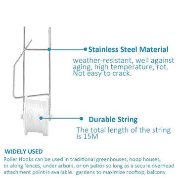 20 Pack Tomato Trellis Roller Hooks with 49.2FT String for Tomato,Plant, Greenhouse,Flower Vine Twin...