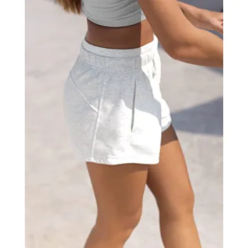 ODODOS Women's Sweat Shorts with Pockets Cotton French Terry Drawstring Summer Workout Casual Lounge Shorts, White Heather, Medium