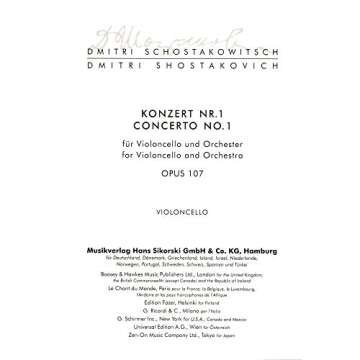 Shostakovich Cello Concerto No. 1 Op. 107 Solo & Piano Edition