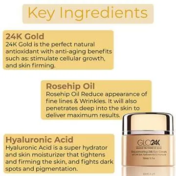 GLO24K Eye Cream with 24k Gold, Hyaluronic Acid & Rosehip Oil