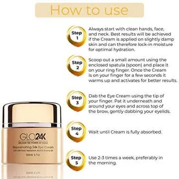 GLO24K Eye Cream with 24k Gold, Hyaluronic Acid & Rosehip Oil
