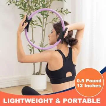 Pilates Ring Circle and Pilates Ball Set, 12 Inch&14Inch Magic Circle Pilates Ring,9 Inch Small Exercise Ball,Resistance Bands Set, Home Pilates Equipment for Women (Pink & Purple Ring Circle)