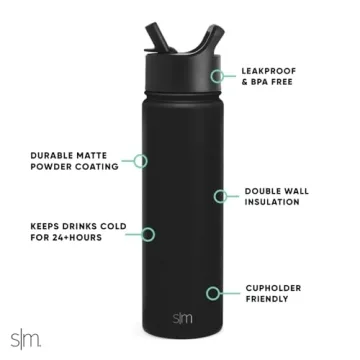 Simple Modern Insulated Water Bottle 22oz Midnight Black