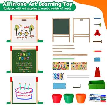 Kids Easel Wooden Kids Art Easel Double-Sided Standing Easel for Kids Height Adjustable Preschool Art Easel with Paper Roll Storage Box Watercolor Pen for 3-15 Years Old (Green)