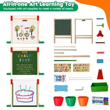 Kids Easel Wooden Kids Art Easel Double-Sided Standing Easel for Kids Height Adjustable Preschool Art Easel with Paper Roll Storage Box Watercolor Pen for 3-15 Years Old (Green)